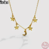 moveski 925 sterling silver star moon necklace women retro design korean fashion trend personality wild clavicle chain