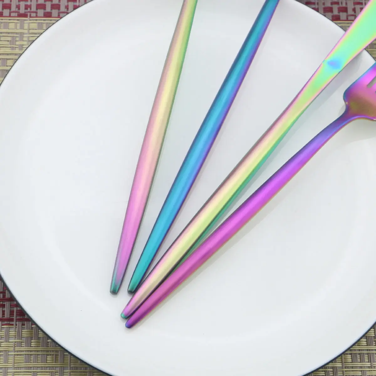 4/5/6Pcs Rainbow Tableware Stainless Steel Cutlery Set Dinner Knife Cake Fork Teaspoon Dinnerware Kitchen Accessories | Дом и сад