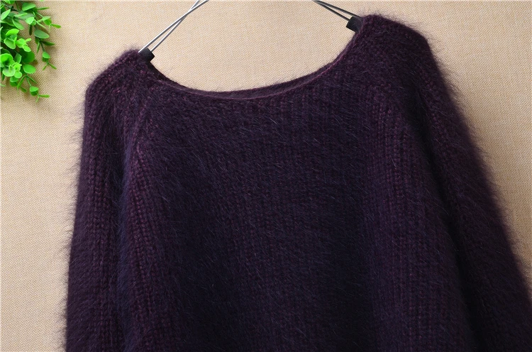 Плотный толстый женский модный плюшевый пуловер из Ангорского кроличьего меха с