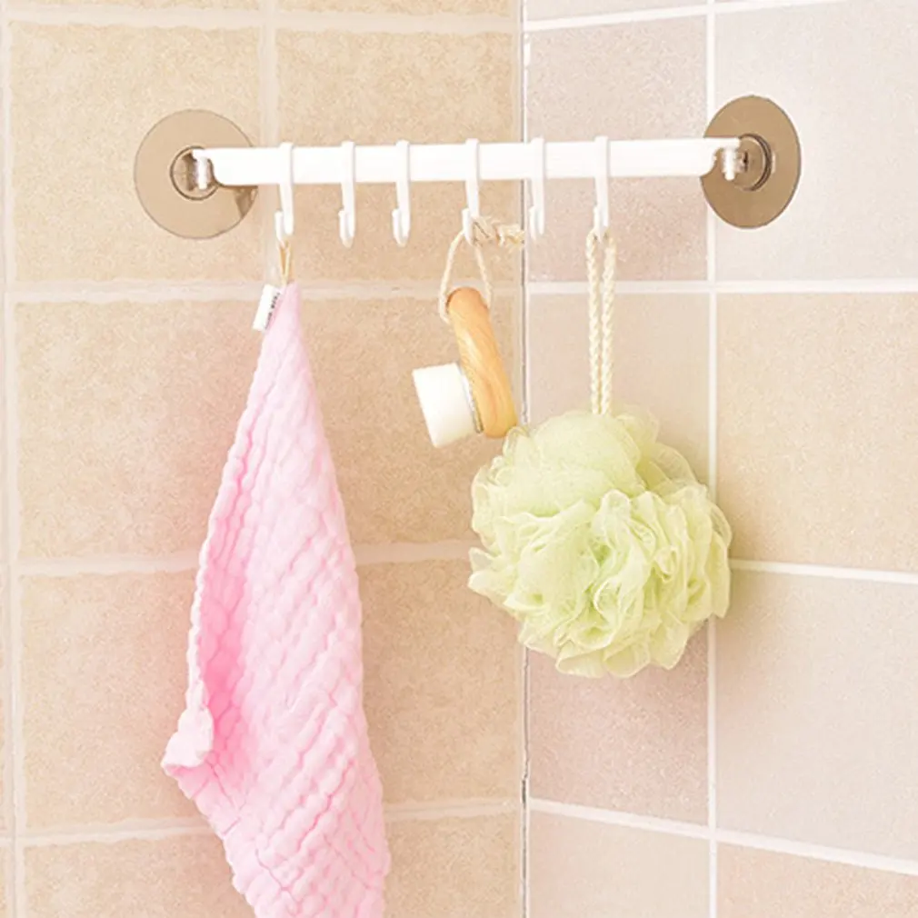 

6 No Trace Hook Kitchen Bathroom Suction Wall Plastic Six Row Hook Toilet Door Rear Sticky Hook