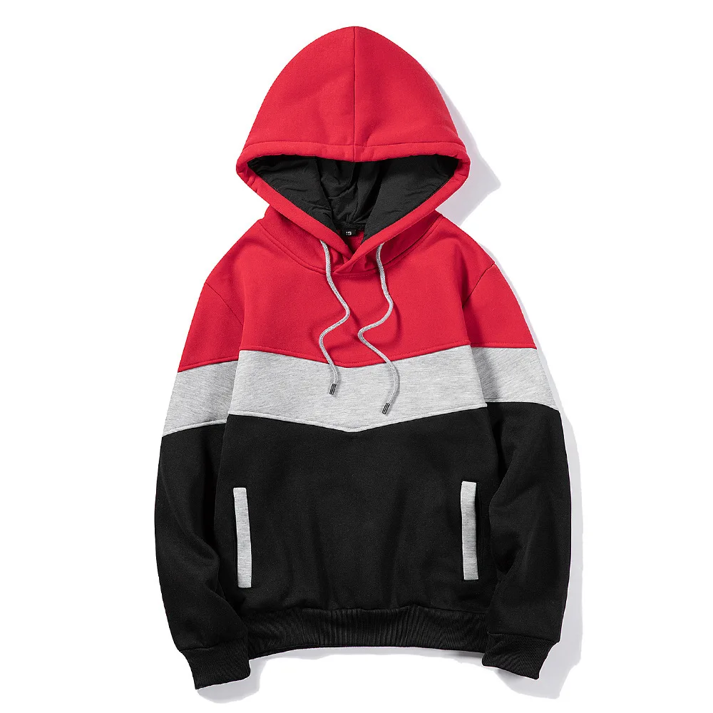 

Men's Patchwork Hooded Sweatshirt Hoodies Clothing Casual Loose Fleece Warm Streetwear Male Fashion Autumn Winter Outwear