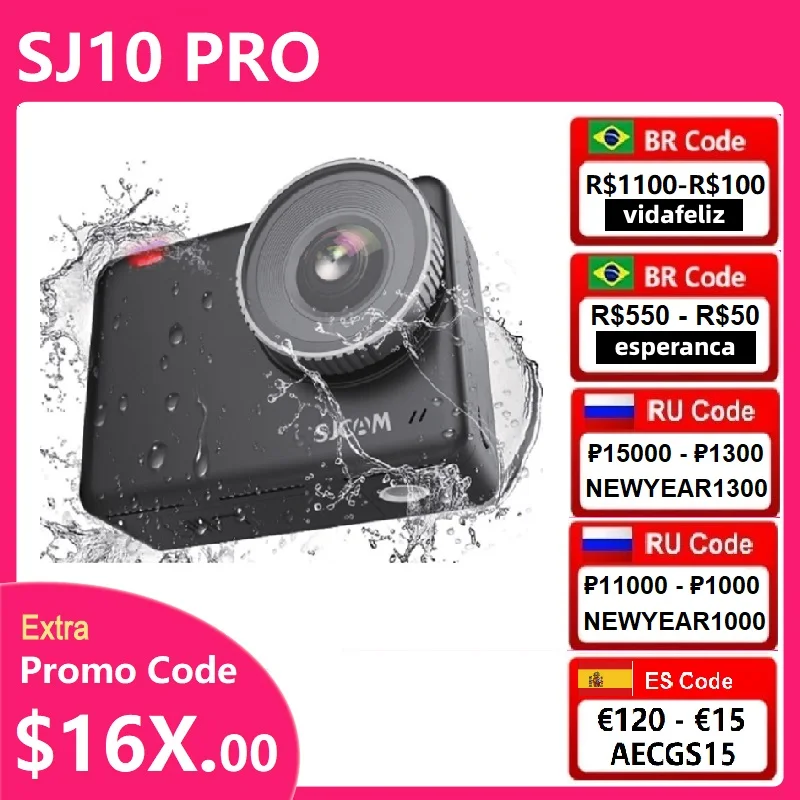 Экшн-камера SJCAM SJ10 Pro Gyro EIS Supersmooth, 4K, 60 кадров/с, Wi-Fi, 1300 мАч, чип Ambarella H22, водонепроницаемая, 10 м - изображение