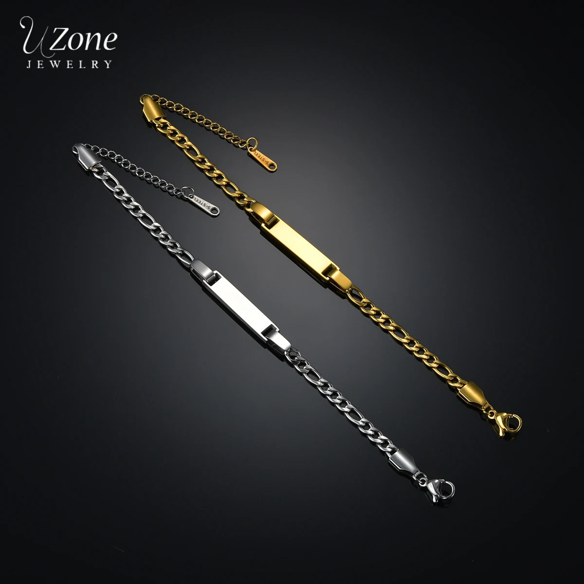 

UZone Custom Engraving Name Birth Date Child Bracelets Adjustable Stainless Steel NK Chain Bracelet Birthday Present Jewelry