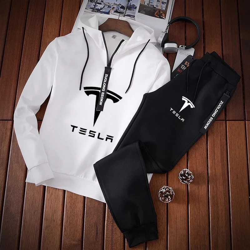

Толстовка мужская с принтом логотипа Tesla, модный Повседневный пуловер из хлопка, свитшот и спортивные брюки, весна-осень