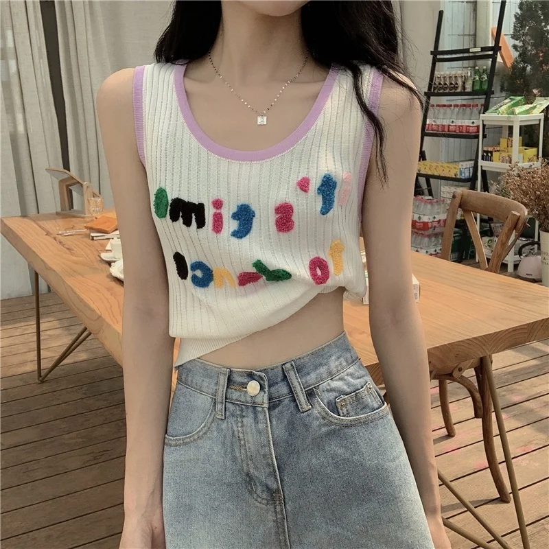 

Ice Silk Knitted Small Tank Top Vest Women's Outer Wear Fashionable Ins Super Popular Sleeveless Top Loose Inner Wear Bottoming