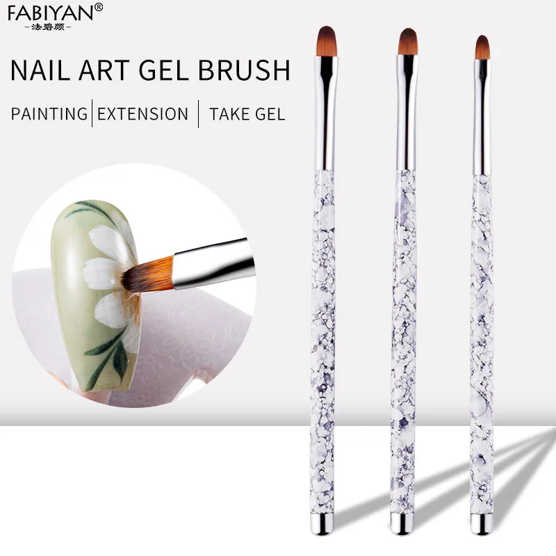 3Pcs Nail Art Brush Acrylic UV Gel Extension Flower Design Painting Drawing Pen Manicure Tools Round Top Cleaning Set