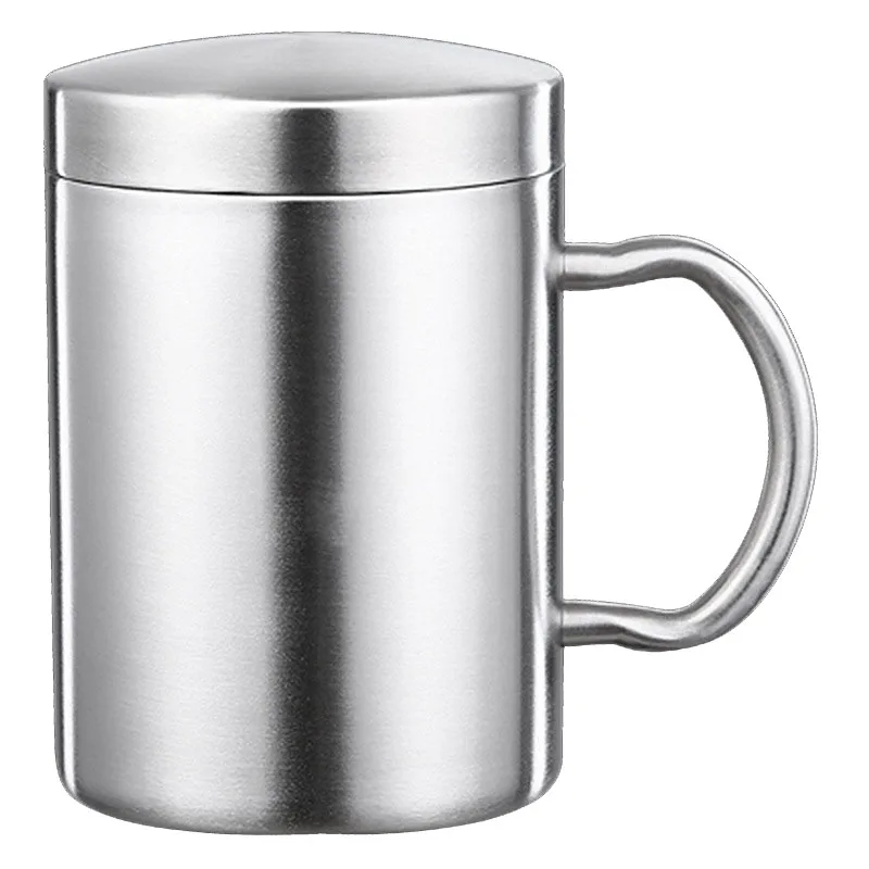 

Stainless Steel Cup, Double Layer Anti-Scalding Water Cup with Handle, Coffee Cup with Lid