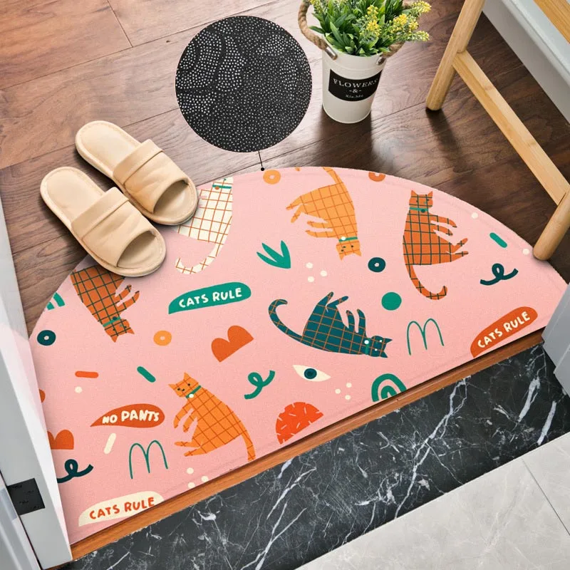 

Semicircle Entrance Door Mat Anti-slip Carpet For Living Room Absorbent Cartoon Bath Mat Rubber Balcony Bathroom Rug Home Decor