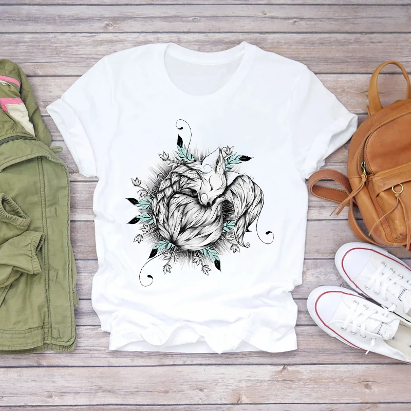 

Womens T-shirts Cartoon Compass Animal 90s Cute Forest Printing Lady Women Print Ladies Top T Graphic Female Tee T-Shirt
