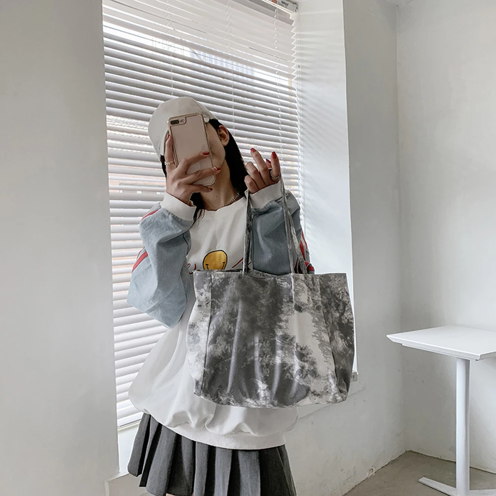 

Fashion Women Canvas Tie Dye Printing Shoulder Shopping Tote Bags Casual Ladies Large Capacity Handbags