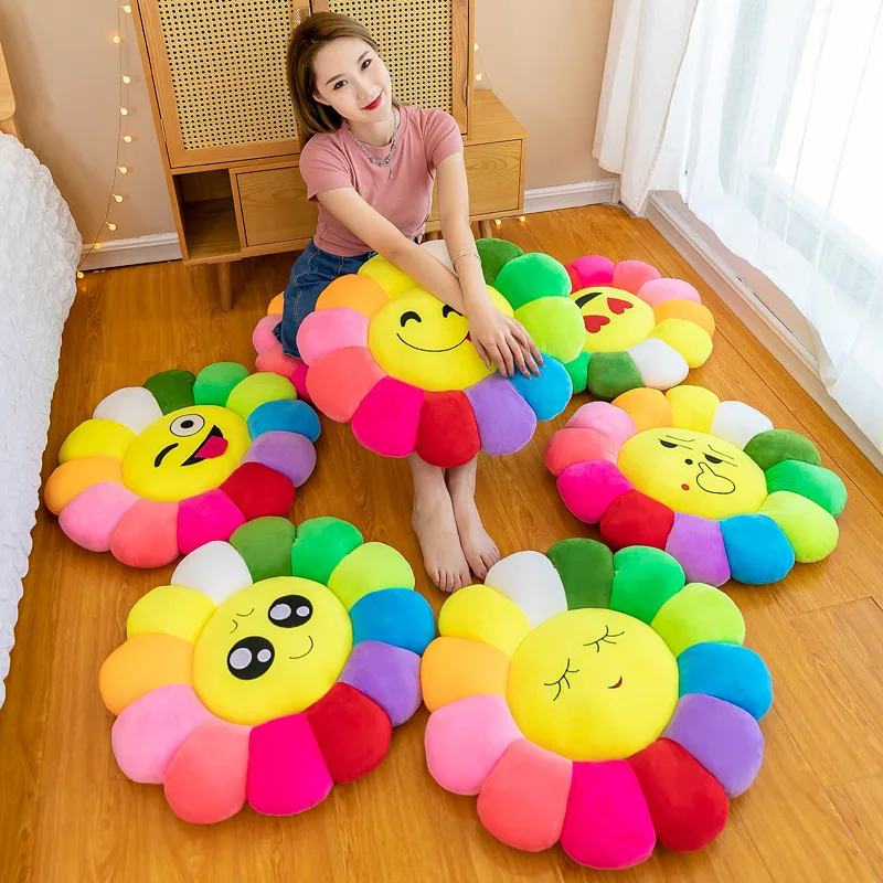 

Zqswkl 40/60/80cm rainbow sunflower cute pillow floor cushion kawaii expression office sofa cushion decorative pillows hugs