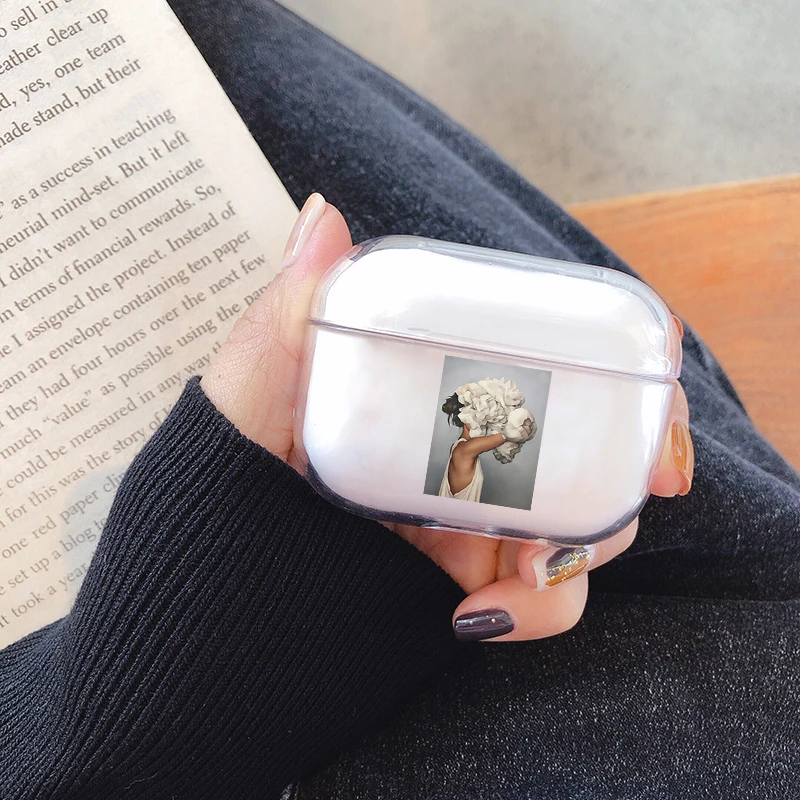 Чехол в стиле ретро с изображением цветов и иллюстраций для Airpods Pro прозрачный