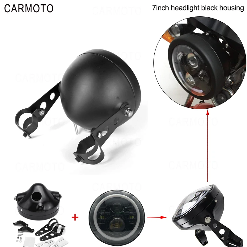 1pcs 7 Inch DOT SAE E9 Motorcycle Headlamp with angle eye Led Headlight 7inch housing bucket trim ring for Touring Electra Glide