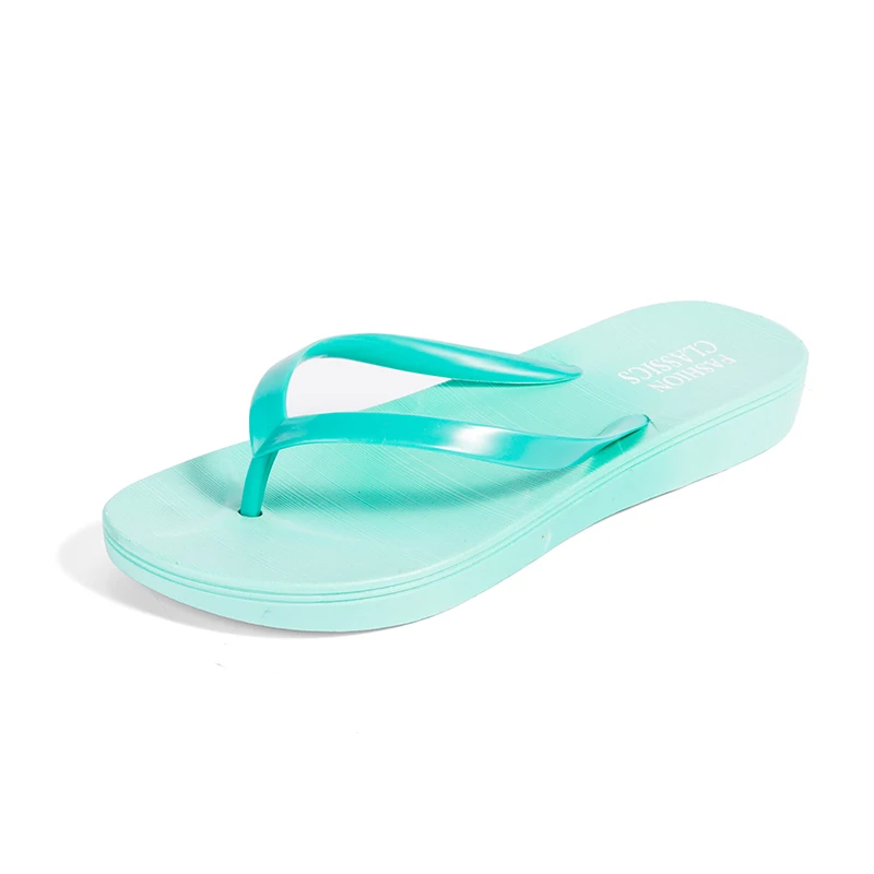 Womens Summer Slip-on Shoes Anti-slip Hard-wearing Fashion Leisure PVC Rubber Slippers Beach Swimming Indoor T-tied Flip Flops - Цвет: Green