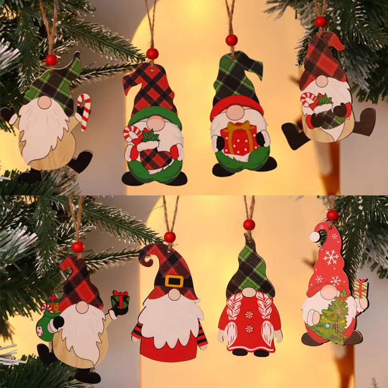 

New Wooden Painted Christmas Tree Hanging Ornament Cute Faceless Gnome Wooden Pendants kids toys Decorations For Home