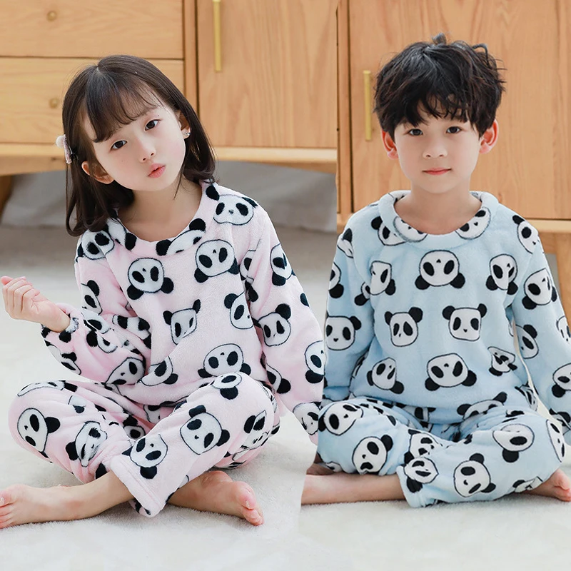 Зимняя Пижама для мальчиков и девочек фланелевая одежда сна маленьких с