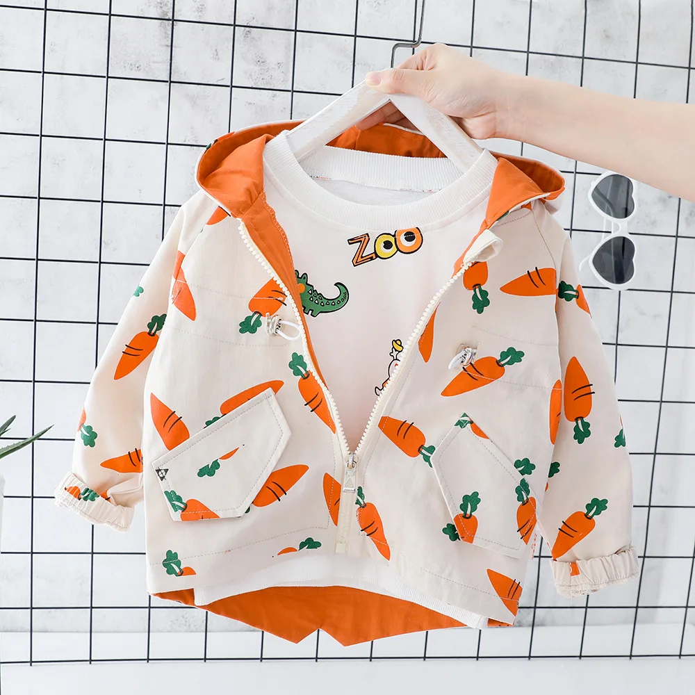 1PC Dinosaur Jacket for Kid's Windbreaker Trenceh Coat Baby Girls Cute Footprint Pattern Clothes 1 2 4 Years Old | Детская одежда и