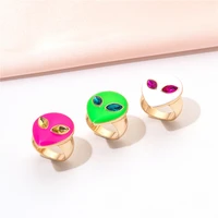 new simple vintage alien ring creative colorful rhinestone alien rings for women girls fashion jewelry gift
