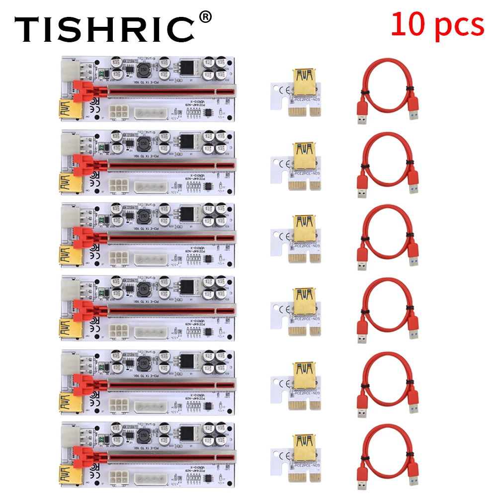 10 шт. Райзер 010 010X PCIE PCI Express X16 PCI E 1X 4X 8X 16X Райзер для видеокарты USB 3,0 адаптер для графического процессора майнинга - изображение