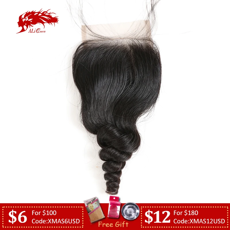 Али queen hair Экстра Pro. Соотношение 10A бразильские свободная волна Кружева Закрытие бразильского Виргинские волосы 4*4 швейцарский шнурок с 130% плотность натуральный Цвет