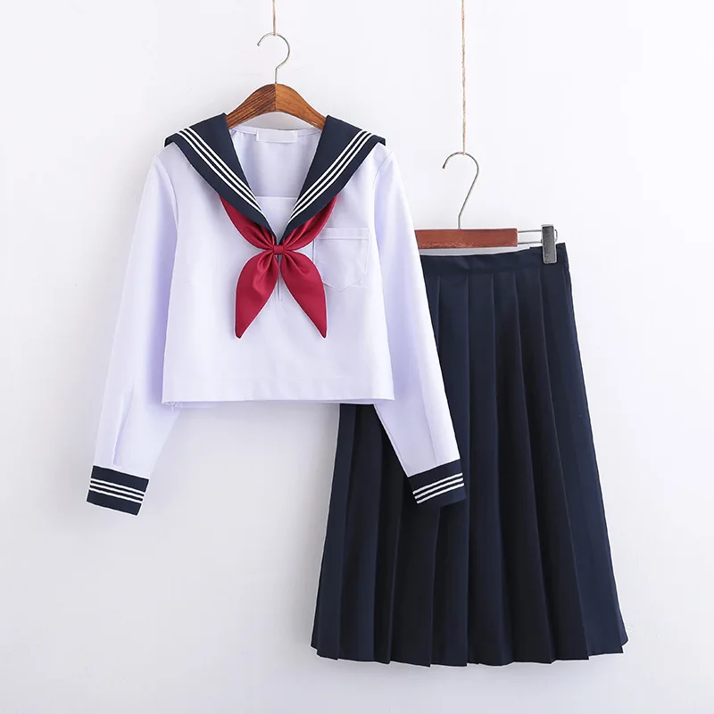 White Schoolgirl Uniform Japanese Class Navy Sailor School Uniforms Students Clothes For Girls Anime COS Sailor Navy Suit