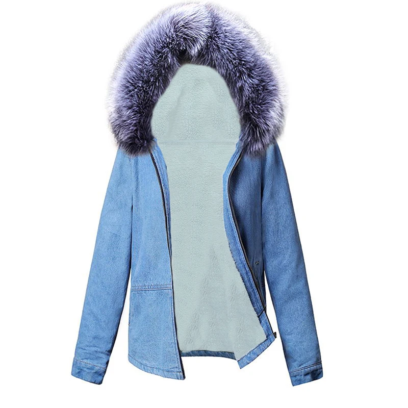 Warm Winter denim jacket for Women 2019 New Fashion All Wool lining Jeans Coat Female Bomber Jackets Hooded Outwear | Женская одежда