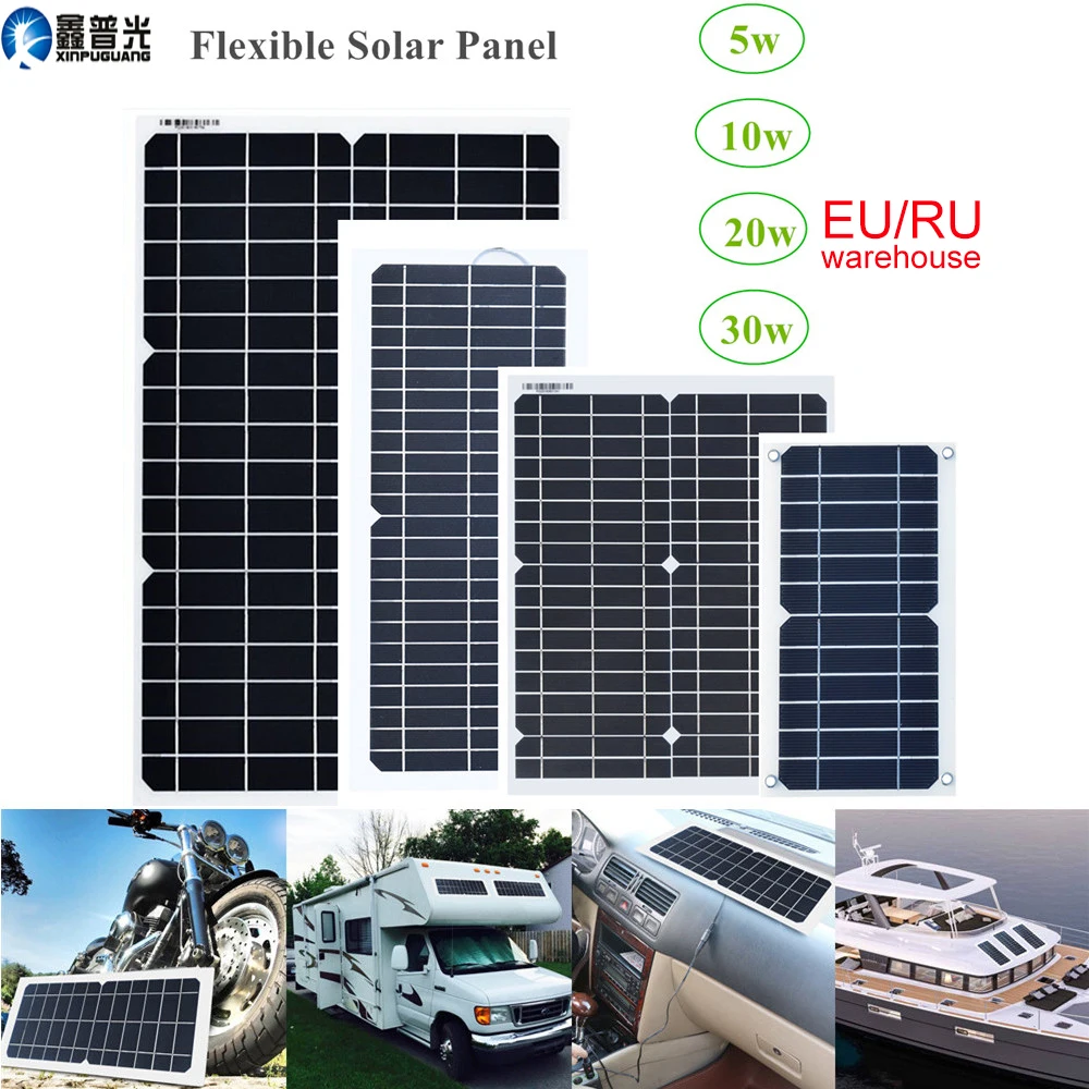 solar panel 12v 5v kit 30w 20w mini solar cell battery charger for mobile phone powerbank 12v car boat battery camping motorhome