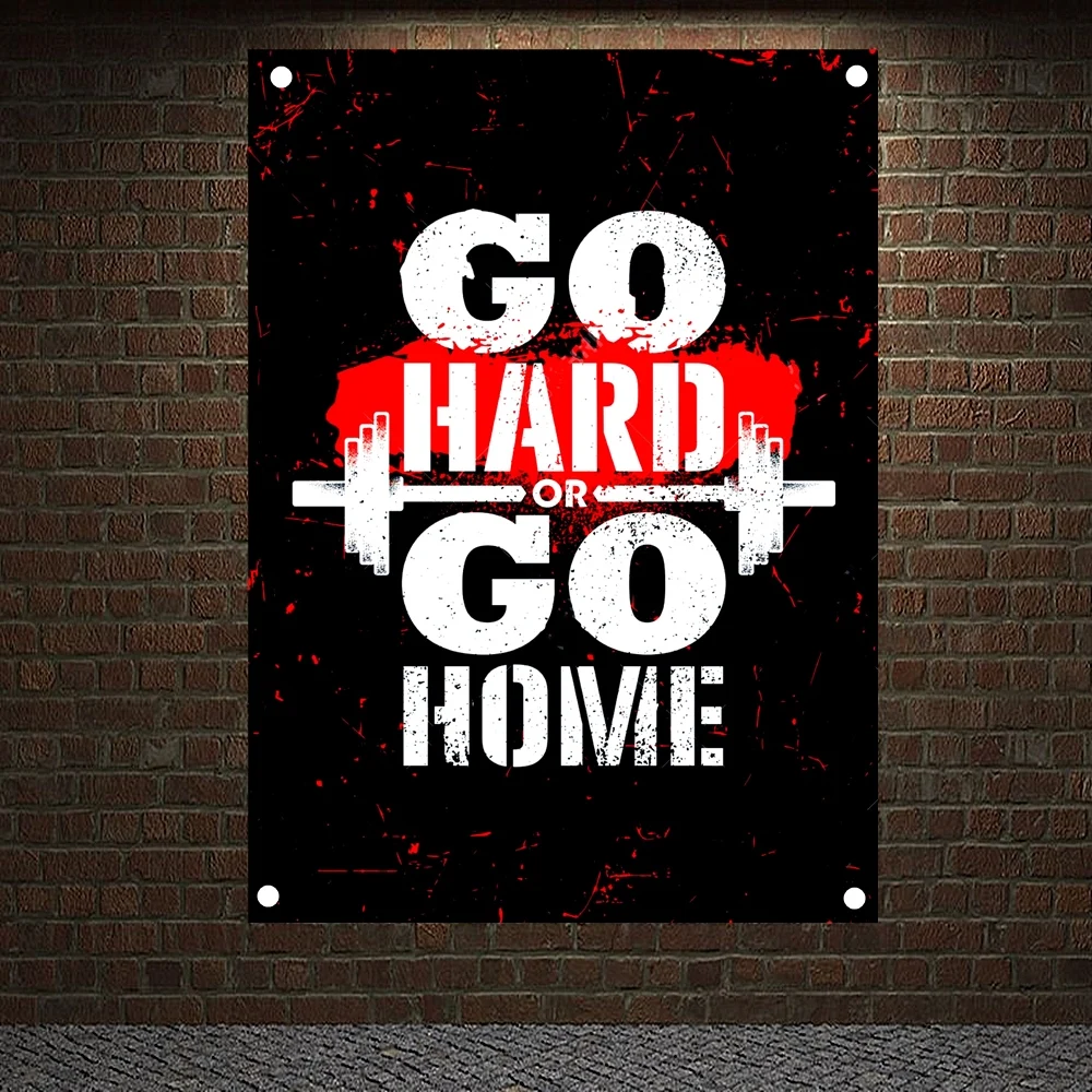 

GO HARD OR GO HOME Motivational Workout Posters Exercise Bodybuilding Banners Flags Wall Art Canvas Painting Tapestry Gym Decor
