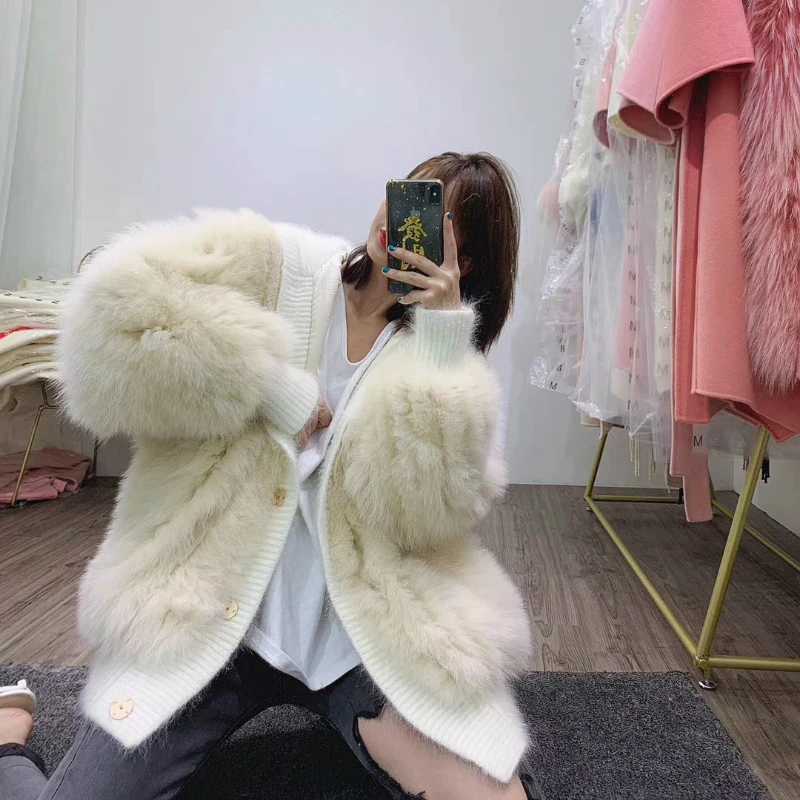 Женское пальто с натуральным мехом OFTBUY Свободное свободного размера из лисьего