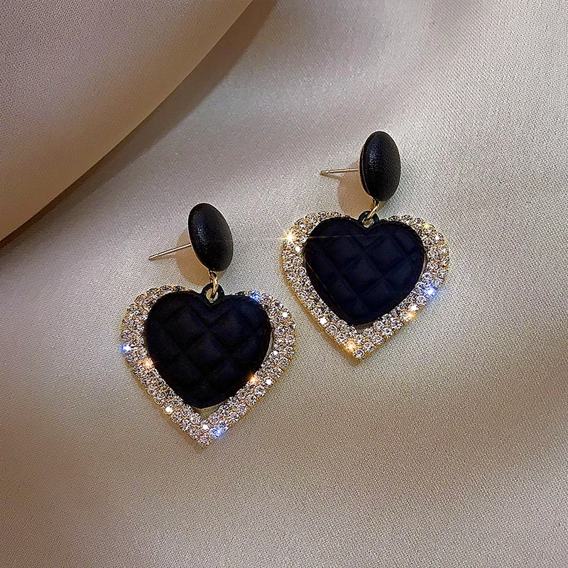 Pendientes de corazón para mujer, aretes geométricos lujosos con diamantes de imitación, Color