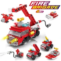 6in1 city police car fire engine fighter truck model blocks educational construction building bricks toys for kid christmas gift