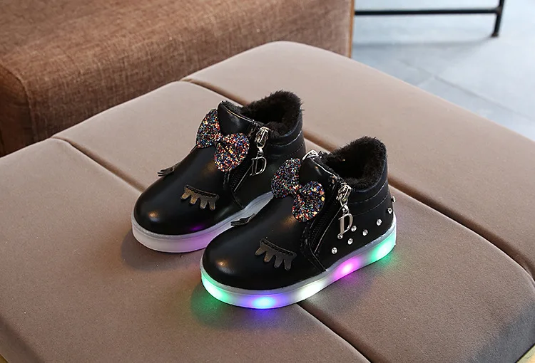 Fur cartoon Fashion Snow winter children boots Cute hot sales kids casual sneakers Lovely butterfly girls shoes