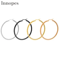 innopes punk big circle hoop earrings steel twisted wave pattern hoops for women statement fashion jewelry party