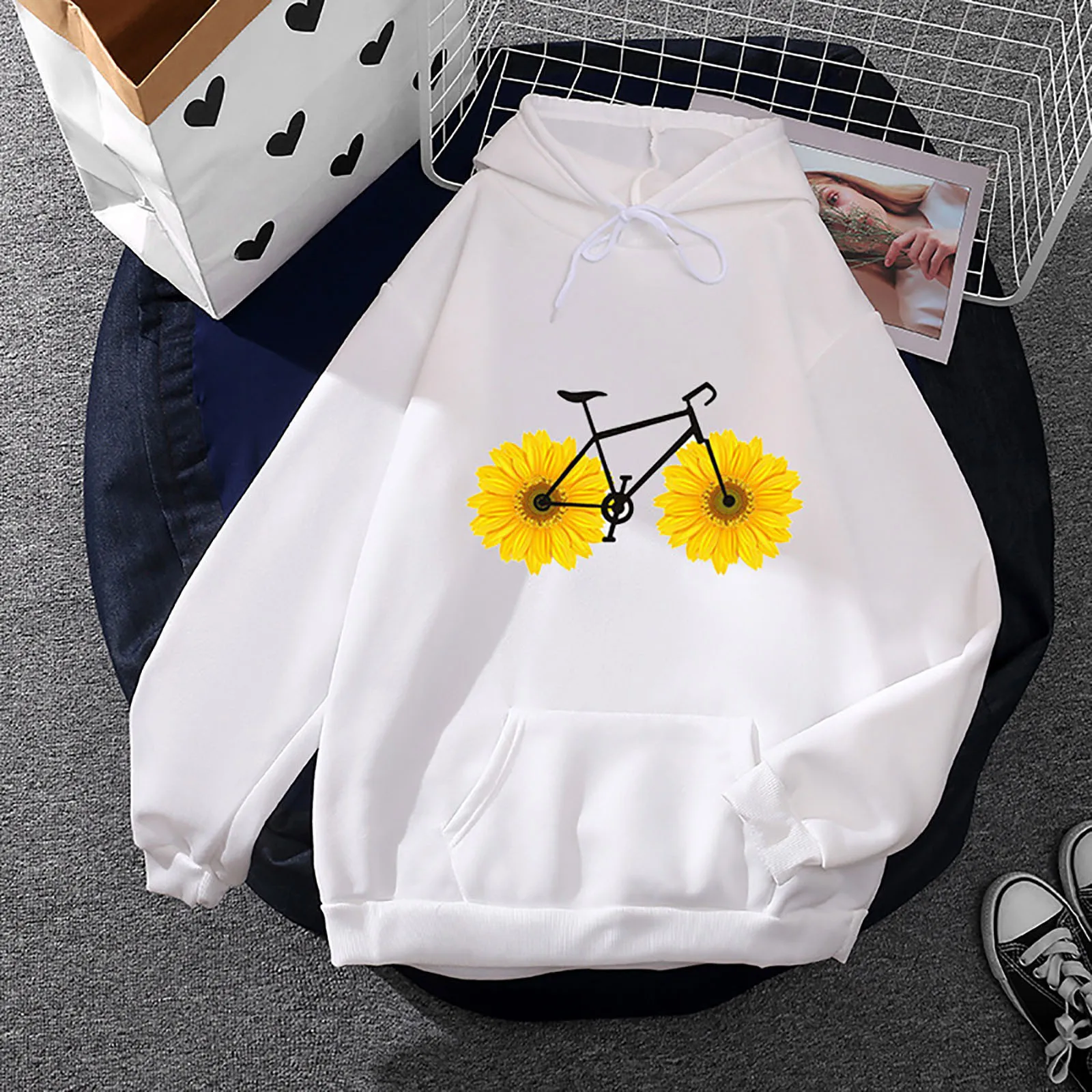 Fashion Skull Print Hooded Casual Pullover Pockets Sweatshirt Tops Streetwear Female Autumn Winter Long Sleeve Women Outerwear
