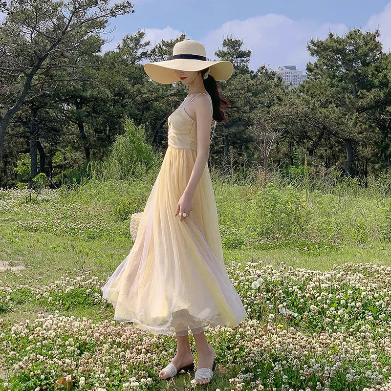 

Женское платье без рукавов COIGARSAM, летние сетчатые платья на бретельках с высокой талией, 9120