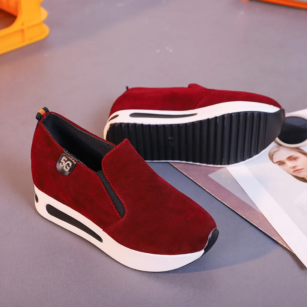 

Casual Shoes Woman Suede Cushion Lace Up Solid Sneakers Flat Bottom 2019 The New Mid Heel Round Toe Casual Shoes Woman