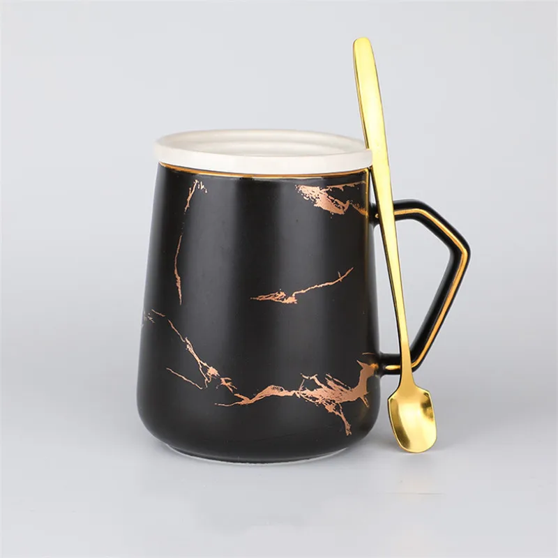 Скандинавский керамический Мраморный Узор кофейная кружка с крышкой и ложкой