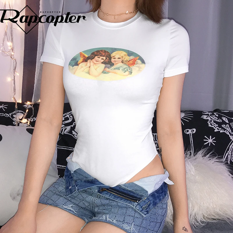 Повседневный облегающий боди Rapcopter с принтом ангела обтягивающий хлопковый