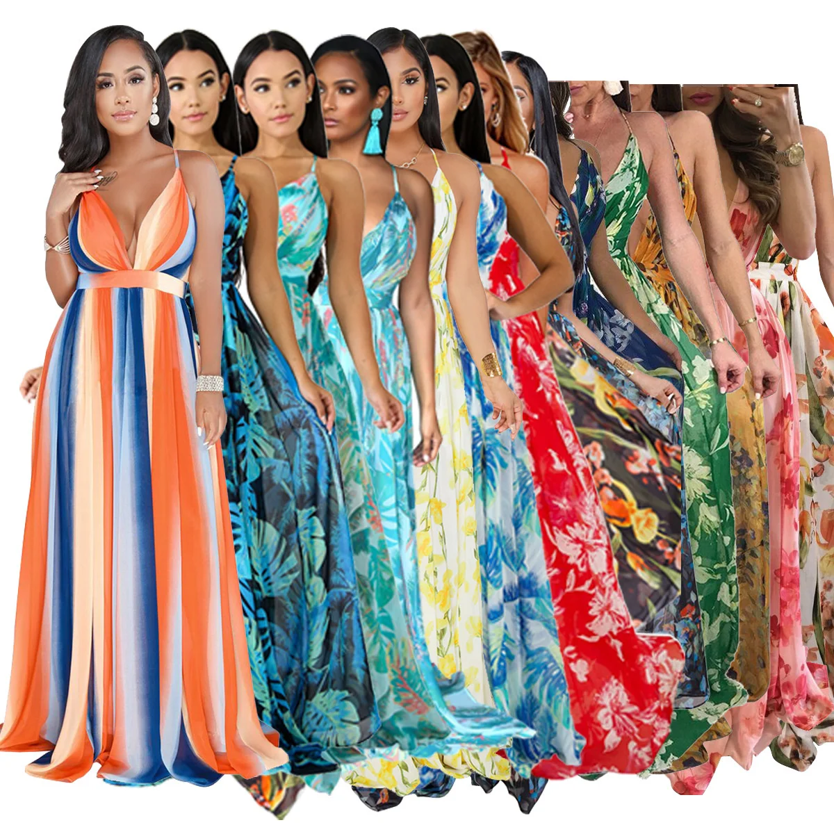 

Plus Size Women's Summer Print Stitching Flower Long Banquet Dress 2021 Bodycon Dress Elegant Sexy Woman Super Long Dress