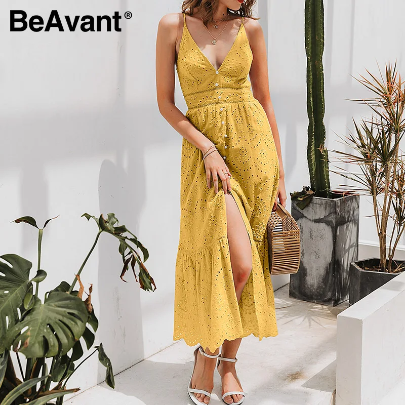 Платье женское хлопковое с вышивкой v образным вырезом и высокой талией|Женские