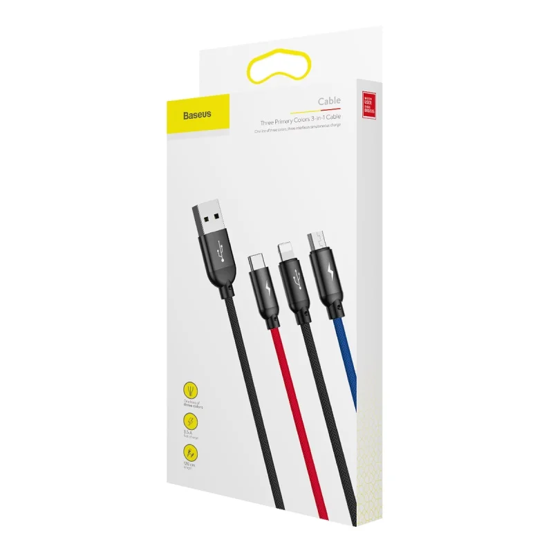 Кабель для мобильного телефона BASEUS, 3 в 1, кабель Micro USB, кабель usb type-C, кабель type-C для зарядки samsung, Xiaomi, USB, шнур для освещения