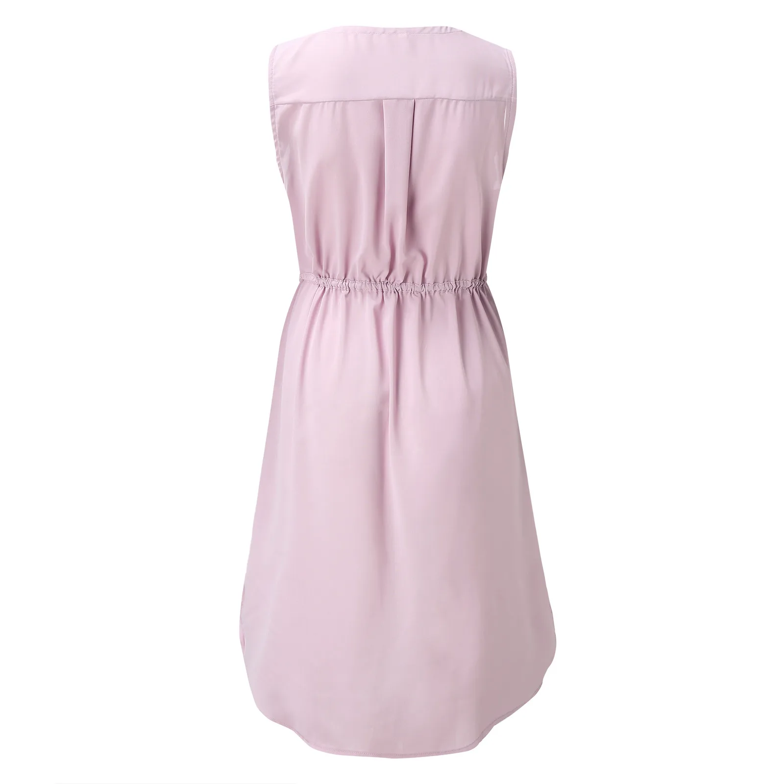 

Women Summer Dress 2021 New Fashion Sleeveless V-neck Button Solid Color Lace-up Midi Dress Woman Silm Party Dress
