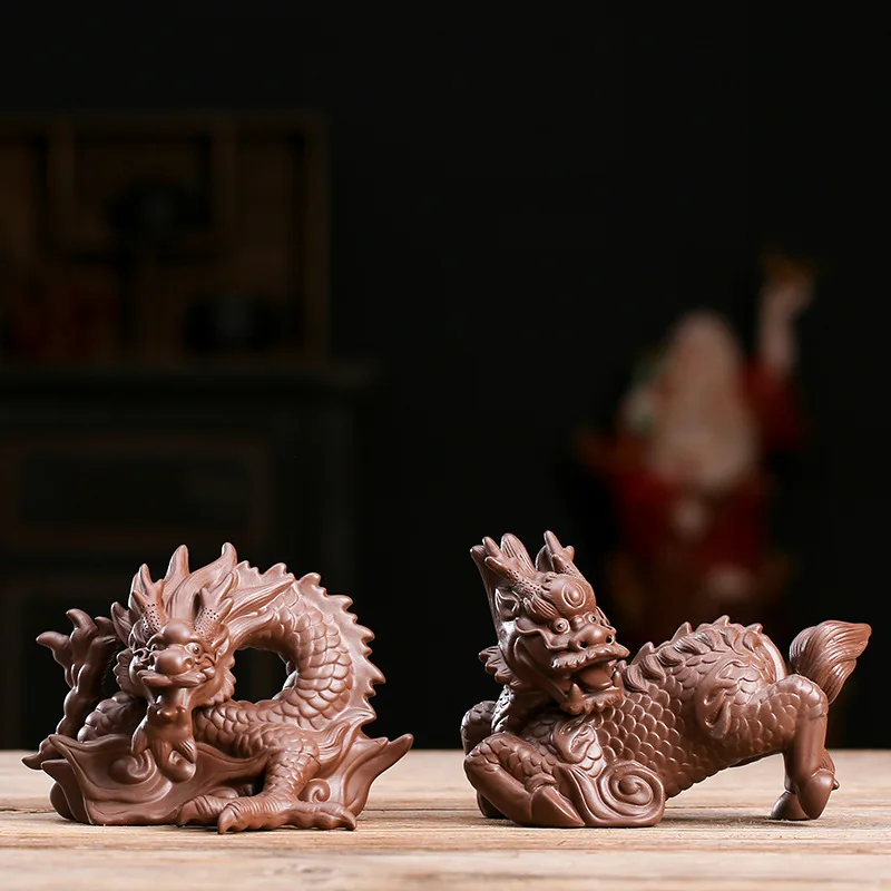 Фигурка китайского талисмана Zisha Xianglong Qilin необработанная руда фиолетовый песок