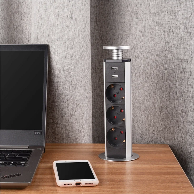 

EU Plug Desktop Lifting Sockets 3 Power With 2 USB Power Pop Embedded Hidden Table Socket Electrical Equipments