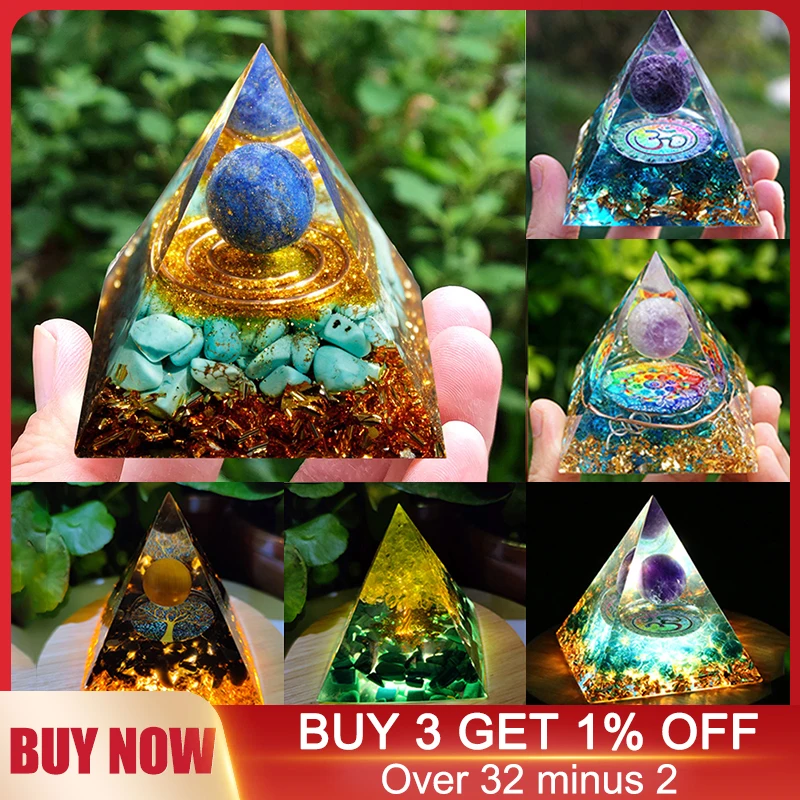 Natural Tiger Eye Orgonite Pyramid Healing Crystals Energy Generator Reiki Chakra Multiplier Orgone Amethyst Meditation Stone5X5