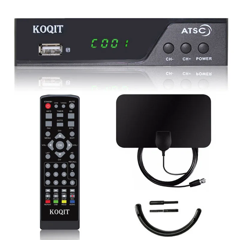Tuner with Antenna Эфирное ATSC цифровое тв-конвертер 1080P HDMI HD tv аналоговый 3/4CH чистый QAM кабельный приемник ТВ-тюнер внутренняя VHF UHF антенна - Цвет: Tuner with Antenna