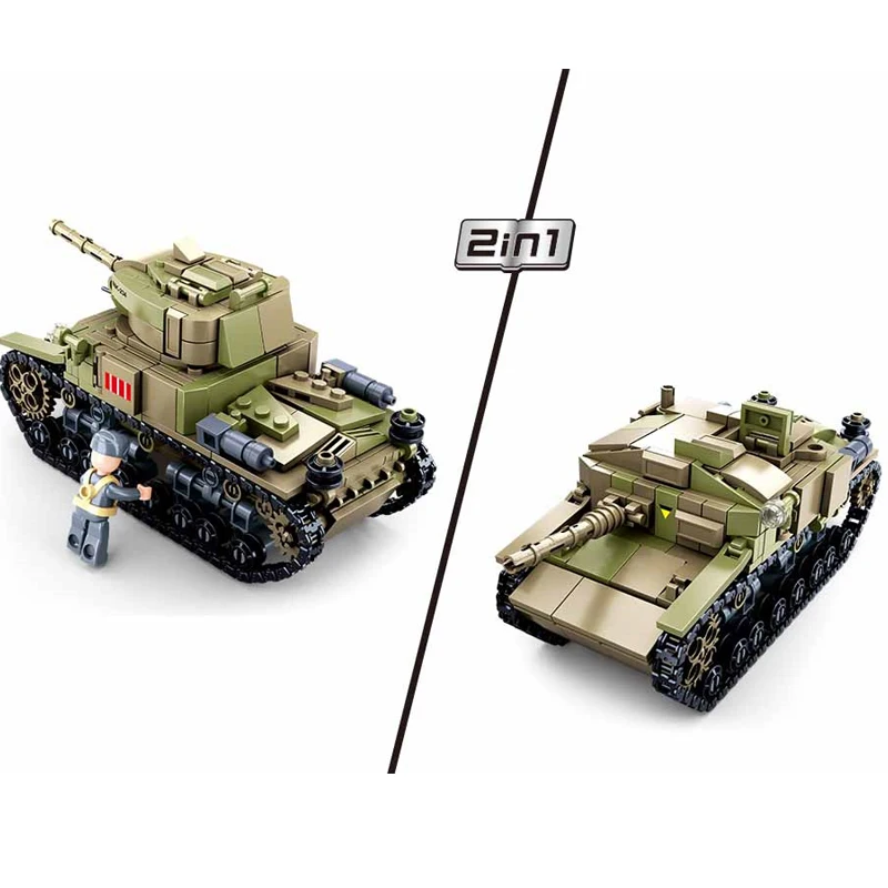 Фото SLUBAN Военная серия Battle M13/40 Tank MOC Набор строительных блоков Оружие Армия WW2 солдаты кирпичи классическая модель детские игрушки WW II подарки №2