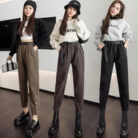 womens autumn and winter lightweight high waist loose straight leg lace up sports casual pants