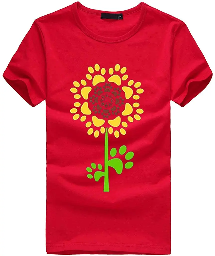 

Women Ladies Comfy Sunflower Print O Neck Short Sleeve Pullover T Shirt Top