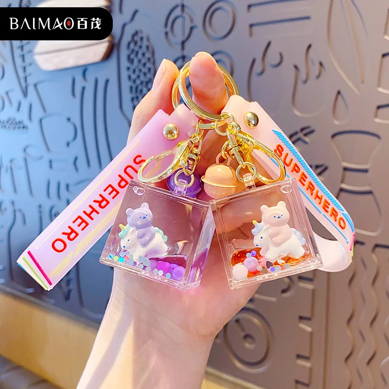 

Cartoon Acrylic Floating Liquid Color Horse Bear Doll Key Chain Cute Woman Girl Car Bag Keychain Accessory Couple Anime Keychain
